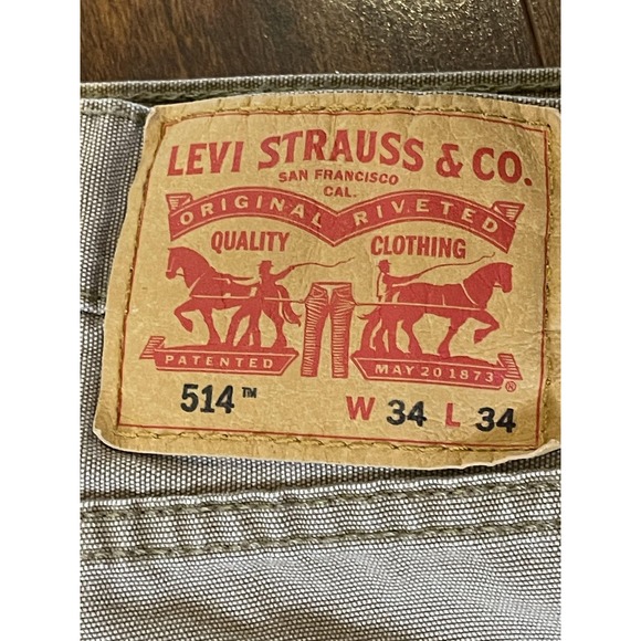 Levis 514 Jeans Mens 34x34 Khaki Tan Straight Fit Straight Leg Five Pocket Denim - Picture 2 of 9